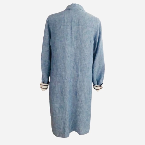 Soft Surroundings | 100% Linen Blue Button Up Tunic with Contrast Sleeve Size M - Picture 3 of 6